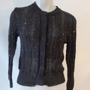 Womens Peserico Gray Open Knit Sequin Cardigan Sweater 38 IT/US XS